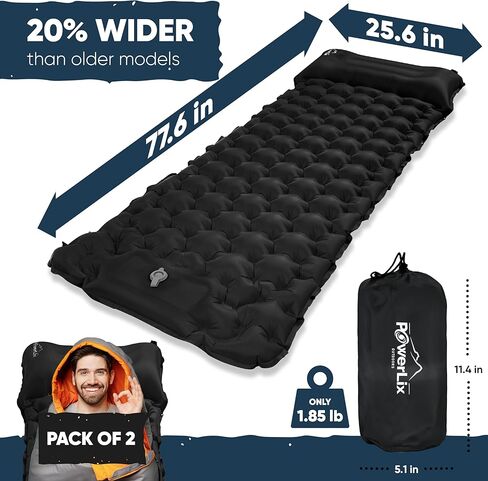 POWERLIX Sleeping Mat Pad – Self-Inflating Foam Pad - Insulated 3inches Ultrathick Mattress for Camping Backpacking, Hiking - Ultralight Camping Mat Pad for A Tent, Built in Pillow (Dark Black) in Saudi Arabia