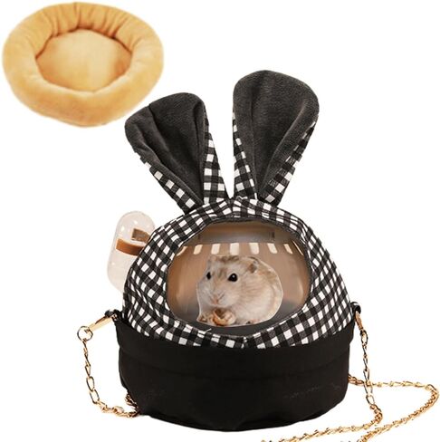 Hamster Carrier Cage with Lovely Cover and Chain Portable Cages Small Animals Carry Travel Case with Water Bottle Plastic Breathable Outgoing Cage for Dwarf Hamster Guinea Pig (Pink) in Kuwait
