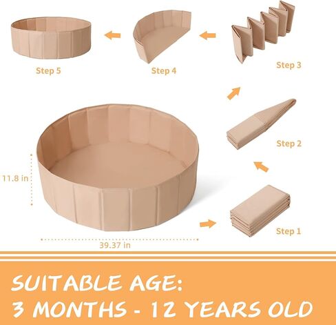 TRENDPLAY Ball Pit for Toddlers Babies Children Collapsible Ball Pits Play Tent, Crawl Playpen Ball Pool Playhouse Playpen with Storage Bag, for Boys Girls Birthday, Beige in Kuwait
