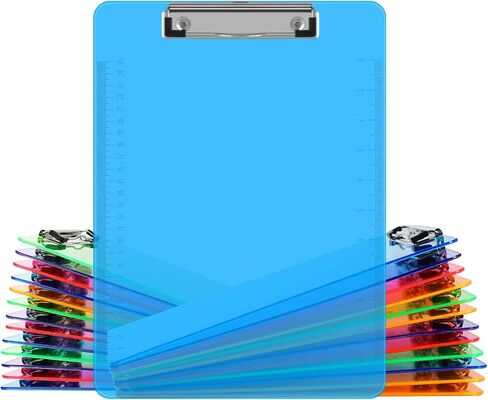 Clipboards, HERKKA 25 Pack Plastic Clipboards Low Profile Clip Standard A4 Letter Size, Assorted Transparent Color, for Classroom and Office Use in Kuwait