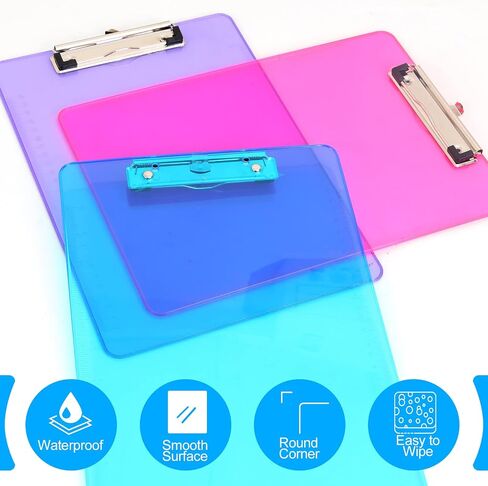 Clipboards, HERKKA 25 Pack Plastic Clipboards Low Profile Clip Standard A4 Letter Size, Assorted Transparent Color, for Classroom and Office Use in Kuwait