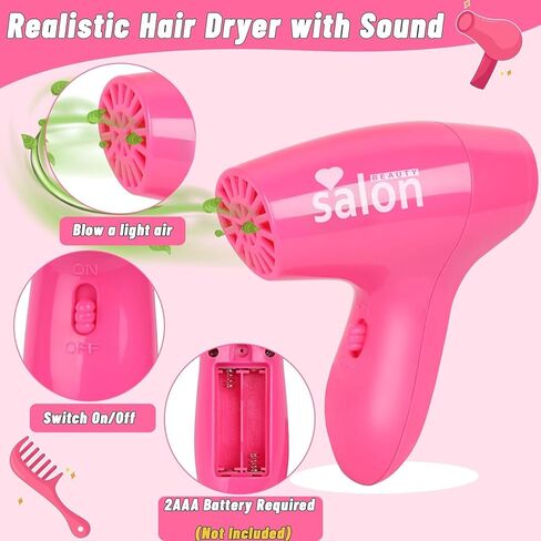 Gifts2U Hair Salon Toys for Girls, 26 Pcs Realistic Girl Beauty Salon Playset Hair Styling Set with Blow Dryer, Barber Costume Apron, Scissors and Stylist Accessories. in Kuwait