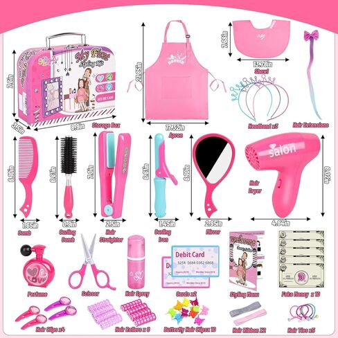 Gifts2U Hair Salon Toys for Girls, 26 Pcs Realistic Girl Beauty Salon Playset Hair Styling Set with Blow Dryer, Barber Costume Apron, Scissors and Stylist Accessories. in Kuwait
