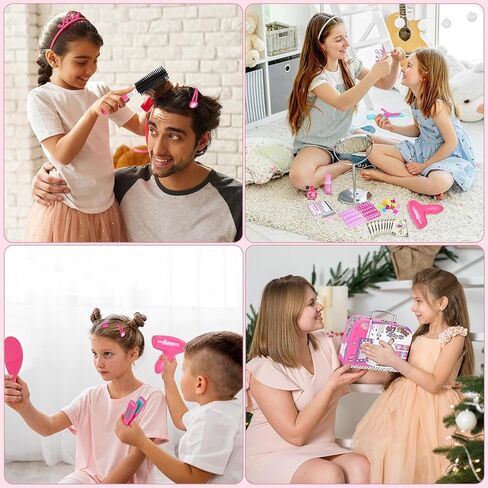 Gifts2U Hair Salon Toys for Girls, 26 Pcs Realistic Girl Beauty Salon Playset Hair Styling Set with Blow Dryer, Barber Costume Apron, Scissors and Stylist Accessories. in Kuwait