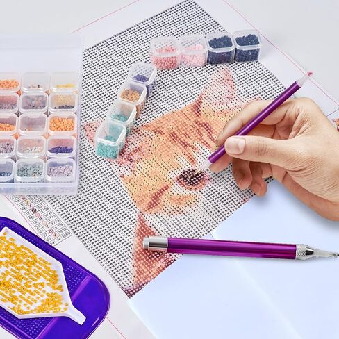 Diamond Art Accessories,DIY Diamond Paintings Accessories and Tools Kit with Diamond Paintings Pen with Light,Storage Box,Wax,Trays,Mat,Release Paper for Adult Beginner (Purple) in Saudi Arabia