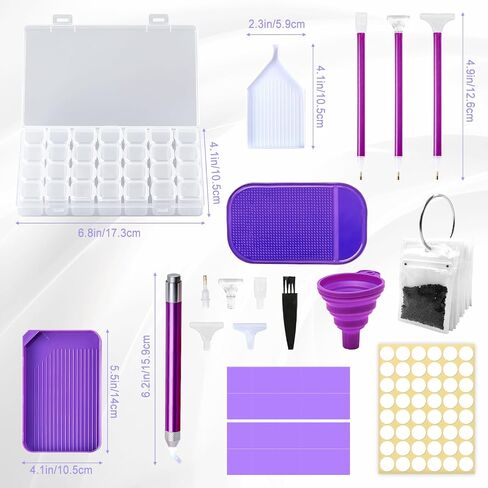 Diamond Art Accessories,DIY Diamond Paintings Accessories and Tools Kit with Diamond Paintings Pen with Light,Storage Box,Wax,Trays,Mat,Release Paper for Adult Beginner (Purple) in Saudi Arabia