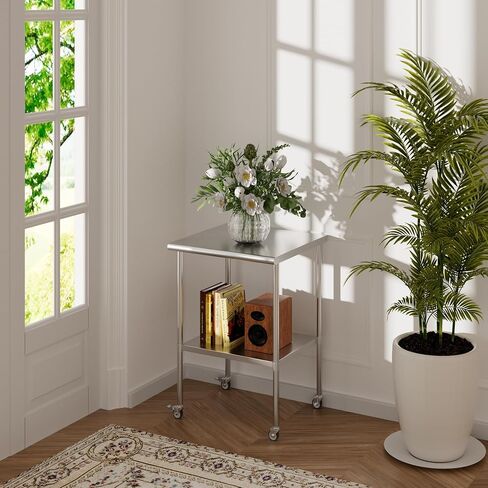 Stainless Steel Table with Wheels 24 x 60 Inches Metal Prep Table with Adjustable Undershelf for Commercial Kitchen, Outdoor, Restaurant, Hotel & Garage in Saudi Arabia