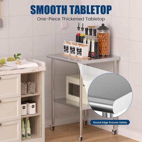 Stainless Steel Table with Wheels 24 x 60 Inches Metal Prep Table with Adjustable Undershelf for Commercial Kitchen, Outdoor, Restaurant, Hotel & Garage in Saudi Arabia