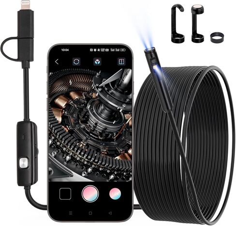 كاميرا المنظار مع عدسة واحدة خفيفة 1920P HD Borescope مع 8 منظار LED قابل للتعديل بطول 11.5FT كابل ثعبان شبه صلب 8 مم IP67 كاميرا فحص مقاومة للماء لهواتف iPhone وiPad وAndroid in Kuwait