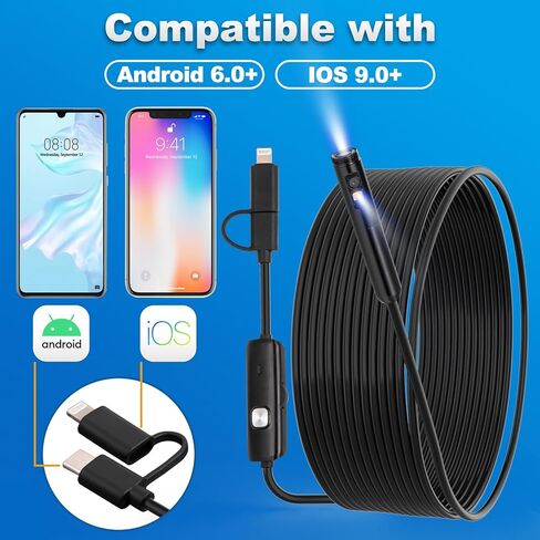 كاميرا المنظار مع عدسة واحدة خفيفة 1920P HD Borescope مع 8 منظار LED قابل للتعديل بطول 11.5FT كابل ثعبان شبه صلب 8 مم IP67 كاميرا فحص مقاومة للماء لهواتف iPhone وiPad وAndroid in Kuwait