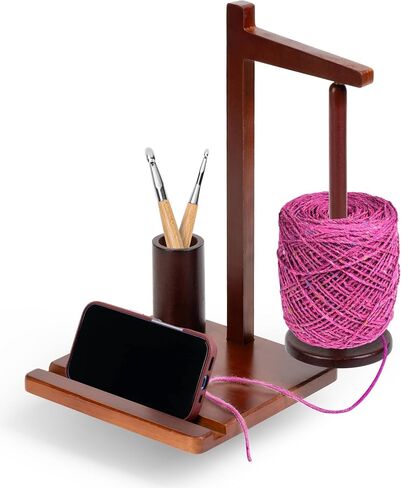Hefild Magnetic Yarn Holder for Crocheting with Phone Stand– 360° Spinning Spindle for Tangle-Free Yarn Ball Holder Spinner, Solid Wood Construction, Ideal for Knitting & Crochet Projects in Kuwait