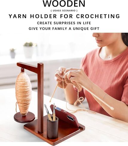 Hefild Magnetic Yarn Holder for Crocheting with Phone Stand– 360° Spinning Spindle for Tangle-Free Yarn Ball Holder Spinner, Solid Wood Construction, Ideal for Knitting & Crochet Projects in Kuwait