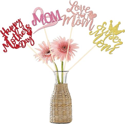 12 PCS Happy Mother's Centerpiece Sticks Double -Side Glitter Love Super Mom Best Mom Centerces for Happy Mother's Templing Thail in Kuwait
