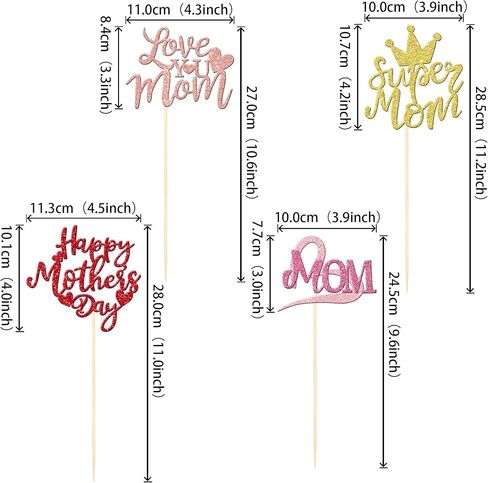12 PCS Happy Mother's Centerpiece Sticks Double -Side Glitter Love Super Mom Best Mom Centerces for Happy Mother's Templing Thail in Kuwait