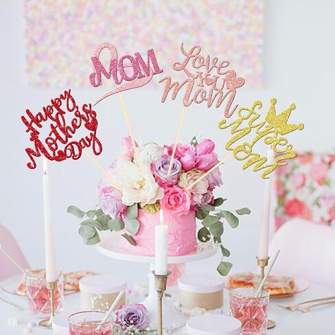 12 PCS Happy Mother's Centerpiece Sticks Double -Side Glitter Love Super Mom Best Mom Centerces for Happy Mother's Templing Thail in Kuwait