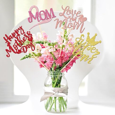 12 PCS Happy Mother's Centerpiece Sticks Double -Side Glitter Love Super Mom Best Mom Centerces for Happy Mother's Templing Thail in Kuwait