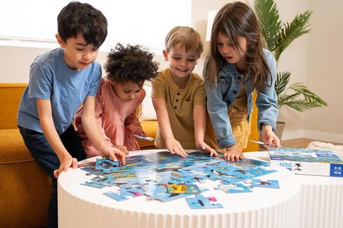 Crocodile Creek Above + Below 48-Piece Jigsaw Floor Puzzle - Fun Floor Puzzles for Kids Ages 4-8 - Dinosaur World - 27 x 20 inches Finished in Kuwait