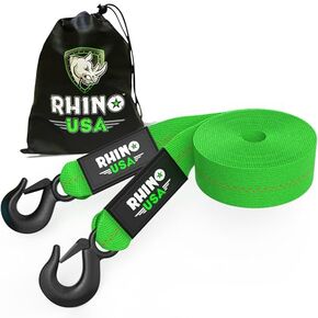 حزام سحب Rhino USA مع خطافات (2 بوصة × 20 قدم) تم اختباره في المعمل بقوة كسر 10,321 رطل - أشرطة سحب للطوارئ شديدة التحمل مع خطافات فولاذية مزورة للتعافي على الطريق - وليس للتعافي على الطرق الوعرة