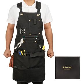 Work Apron with 10 Tool Pockets, Woodworking Aprons for Men, Gifts for Men, Heavy Duty Waxed Canvas Apron, Fit Men Size S to XXL, X-Large, Black - Deluxe Edition