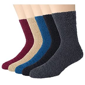 Mens Fuzzy Socks, Fluffy Warm Winter Striped Slipper Socks for Men