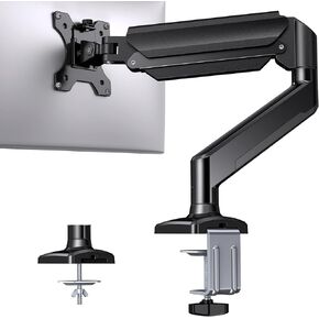 HUANUO Single Monitor Mount for 13″–32″ Screens up to 22 lbs, Height Adjustable Monitor Arm, Home Office Monitor Stand Full Motion with C-Clamp & Grommet Base, VESA 75x75 or 100x100mm