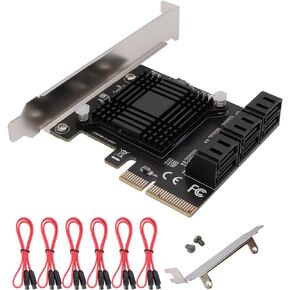 PCI-E SATA Expansion Card 6 Ports PCIe x4 to SATA 3.0 6Gbps Expansion Controller Adapter Card with 6 SATA Cables and Low Profile Bracket, Non-Raid(ASM1166) (PCIE X4 SATA 6 Ports)