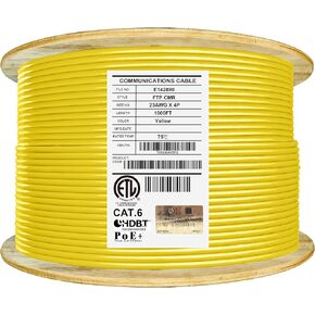 Cat6 Shielded Plenum (CMP), 1000ft, FTP 23AWG, Solid Pure Copper, 550MHz, UL Listed, UL-LP Certification, Higher Performance PoE, Bulk Ethernet Cable Reel, Red