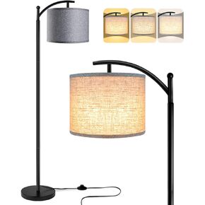 ROTTOGOON Floor Lamp for Living Room with 3 Color Temperatures LED Bulb, Standing Lamp Tall Industrial Floor Lamp Reading for Bedroom, Office (9W LED Bulb, Beige Lampshade Included) -Black