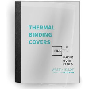 Binditek 20 Pack Thermal Binding Presentation Covers, 1/16 Inch Spine Holds 15 Sheets, Ultra Clear Front Cover, Black Paper Back Cover, Letter Size, for Students and Coworkers