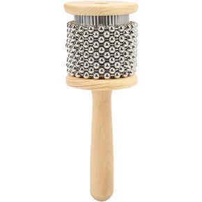 Cabasa Instrument, Wooden Turbo Cabasa Hand Cranked Cabasa Music Instrument Hand Percussion Instrument with Metal Steel Bead Balls(L)