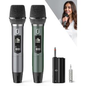 Wireless Microphones, Professional UHF Dual Microphones for Karaoke, Wireless Dynamic Microphone System Set with Rechargeable Receiver,Plug and Play, Speech, Wedding, Church, PA System