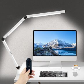 مصباح مكتب LED مع مشبك، مصباح مكتب مهندس معماري مع ضوء مزدوج وذراع متأرجح قابل للتعديل، مشبك للعناية بالعين 4 أوضاع CCT و5 مستويات سطوع مصباح طاولة ضوء مكتب حديث للمكتب المنزلي