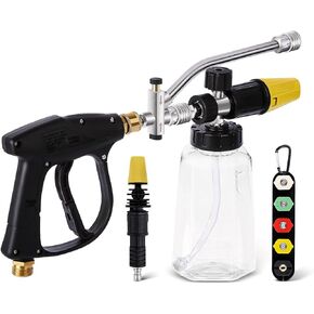 ZATOOTO Pressure Washer Foam Cannon Gun Kit with Dual-Connector Accessory, Car Wash Foam Gun With 1/4" Quick Connect 1 Pivoting Coupler and 5 Pressure Washer Nozzles Tips with Nozzle Holder