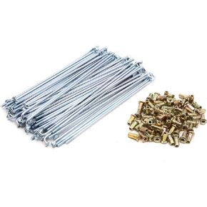 uxcell 72pcs Silver Tone 3mm Thread Dia 160mm Length Motorcycle Wheel Spokes with Nipples