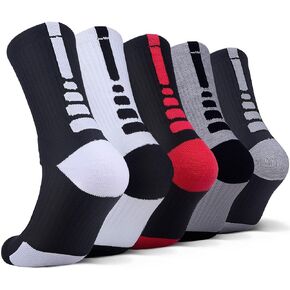 mens Thick Protective Sport Cushion Elite Basketball Compression Athletic Socks, 5 Pairs Color#5, 6-13