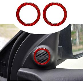 Carbon Fiber Car Door Audio Speaker Rings Sticker Interior Accessories Decoration Compatible with 2021 2020 2019 2018 2017 2016 2015 2014 Jeep Grand Cherokee 2PCS Red