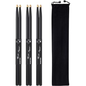 Drum Sticks, 5A Drumsticks Black Hickory Wood Drumsticks With Storage Bag, 1 Pair