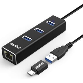 USB 3.0 Hub Ethernet with USB C Adapter, 3 Port USB 3.0 Splitter Gigabit Ethernet Hub + USB C HUB Network RJ45 1000Mbps USB Extender