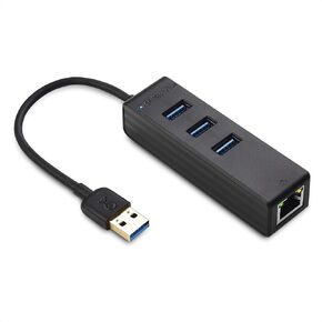 Cable Matters 4-in-1 USB Hub with Ethernet, Support Gigabit Ethernet (USB 3.0 Hub Ethernet, USB to Ethernet Adapter, Gigabit Ethernet USB Hub, USB Ethernet Hub) with 10/100/1000Mbps Network in Black