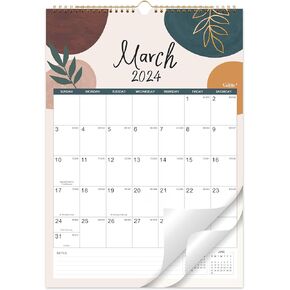 Calendar 2024-2025 - MAR 2024 - AUG 2025, 18 Monthly Wall Calendar, 17" x 12", Twin-Wire Binding + Hanging Hook + Julian Dates, Calendar for Organizing