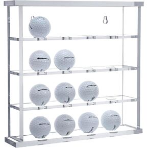 MyGift Premium Clear Acrylic Mountable 4 Tier Golf Ball Holder Showcase Rack, Wall Mounted Golf Ball Display Case Storage Cabinet Shelf, Holds 16 Balls
