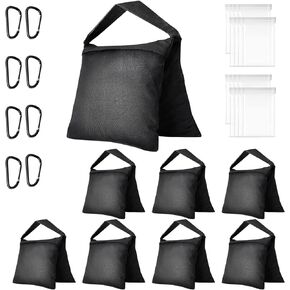 EMART Sandbags 8 Packs, Weight Bag Heavy Duty Saddlebags Sand Bag for Photography, Backdrop Stand, Light Stand, Tripod, Photo Video Studio, Canopy, Patio, Tent - Black