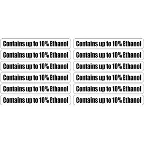 Contains up to 10% Ethanol for Gas Station Pumps (12 Pack) Decals Stickers1"x7"