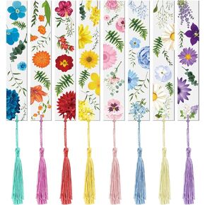8 Sets Flower Acrylic Bookmarks Transparent Acrylic Bookmarks Cute Floral Bookmarks with Colorful Tassels for Women Teacher Kids Book Lovers, 8 Styles