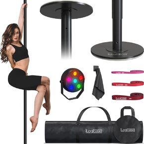 Spinning Dancing Pole for Home | Portable and Heavy Duty 45mm Dance Pole Apartment Friendly, Adjustable Height 7ft to 11ft, w/Pole Conditioning Bands Set, LED Light and Carry Bags