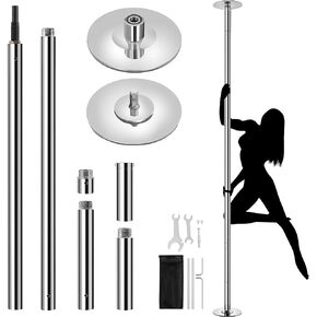 Yaheetech Dance Pole Portable Dancing Pole Height Adjustable 88.6''-108.1'' Static Spinning Pole for Apartment, Silver/Argent