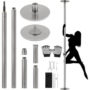Yaheetech Dance Pole Portable Dancing Pole Height Adjustable 88.6''-108.1'' Static Spinning Pole for Apartment, Silver/Argent