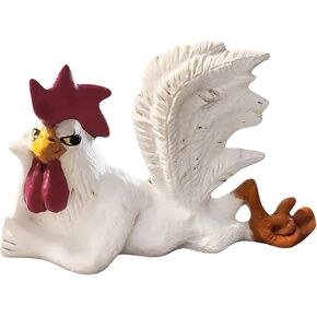 White Rooster Statue with Enchanting Posture & Long Eyelashes Table Art Sculpture Funny Resin Figurine Decoration, Rustic Country Kitchen Decor, Farm Animal Table Ornament as Housewarming Gifts