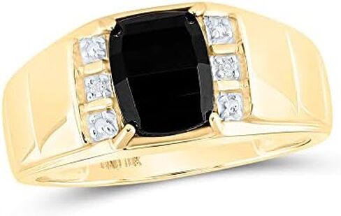 Solid 10K Yellow Gold Real Natural Diamond Mens Black Onyx Solitaire Anniversary Ring .02 Carat (.02 Cttw) in Saudi Arabia