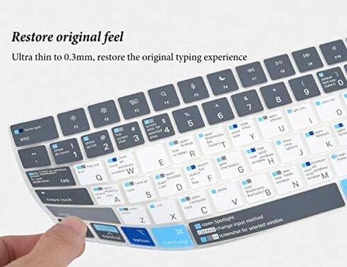 Keyboard Cover with MAC OS Shortcut Hot Keys for Apple MacBook Neo 13 / Pro 14 inch A3426 A3427 A3434 A3112 A3401 A3185/ Pro 16 A3428 A3429 A3403 M5 M4 M3 M2,MacBook Air 13.6" 15.3" Skin-Blue&White in Kuwait